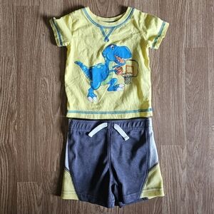 Yellow Dinosaur T-Shirt and Gray Shorts Set